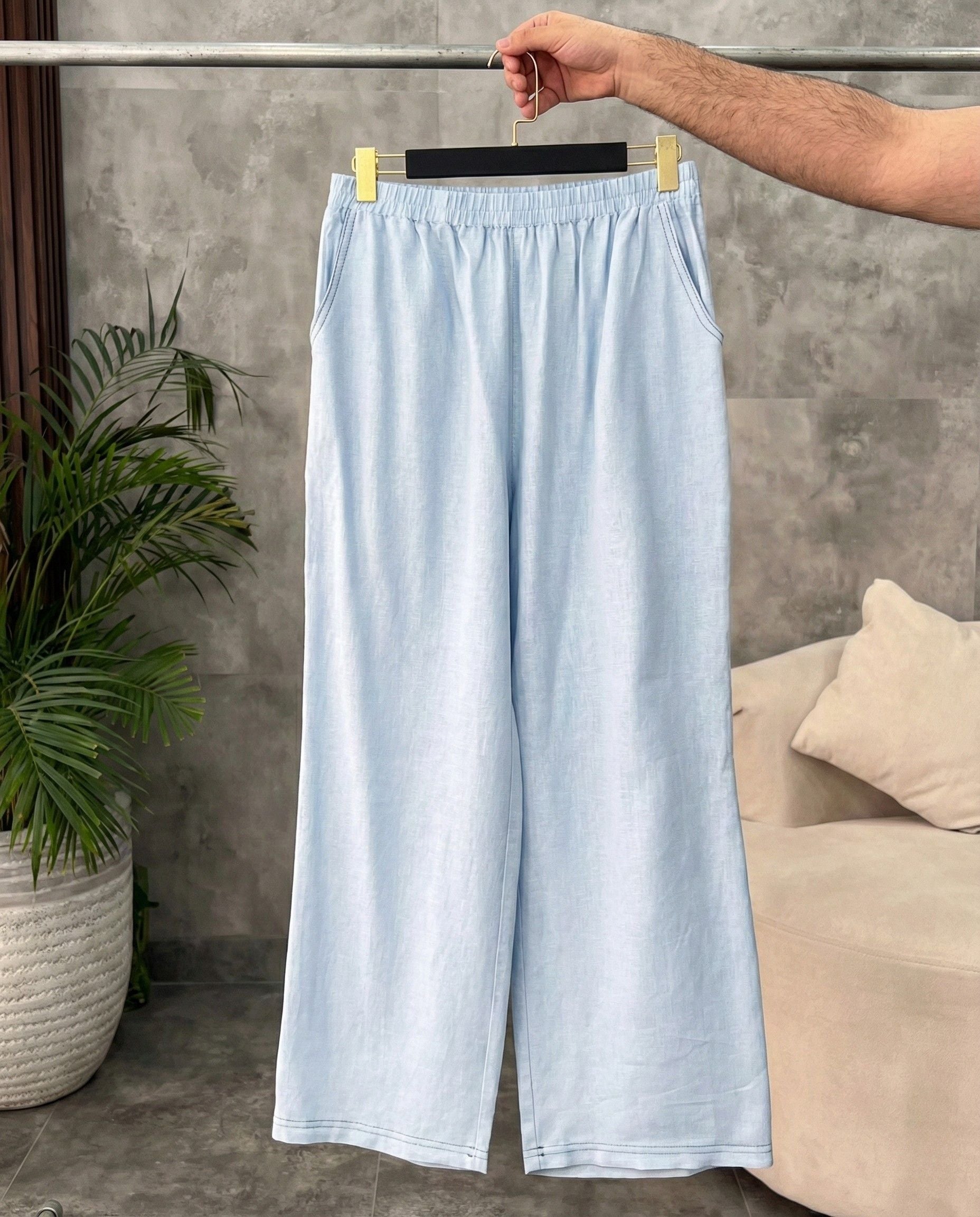 Powder blue aura wrap style co ord set with side tie up and relaxed pants