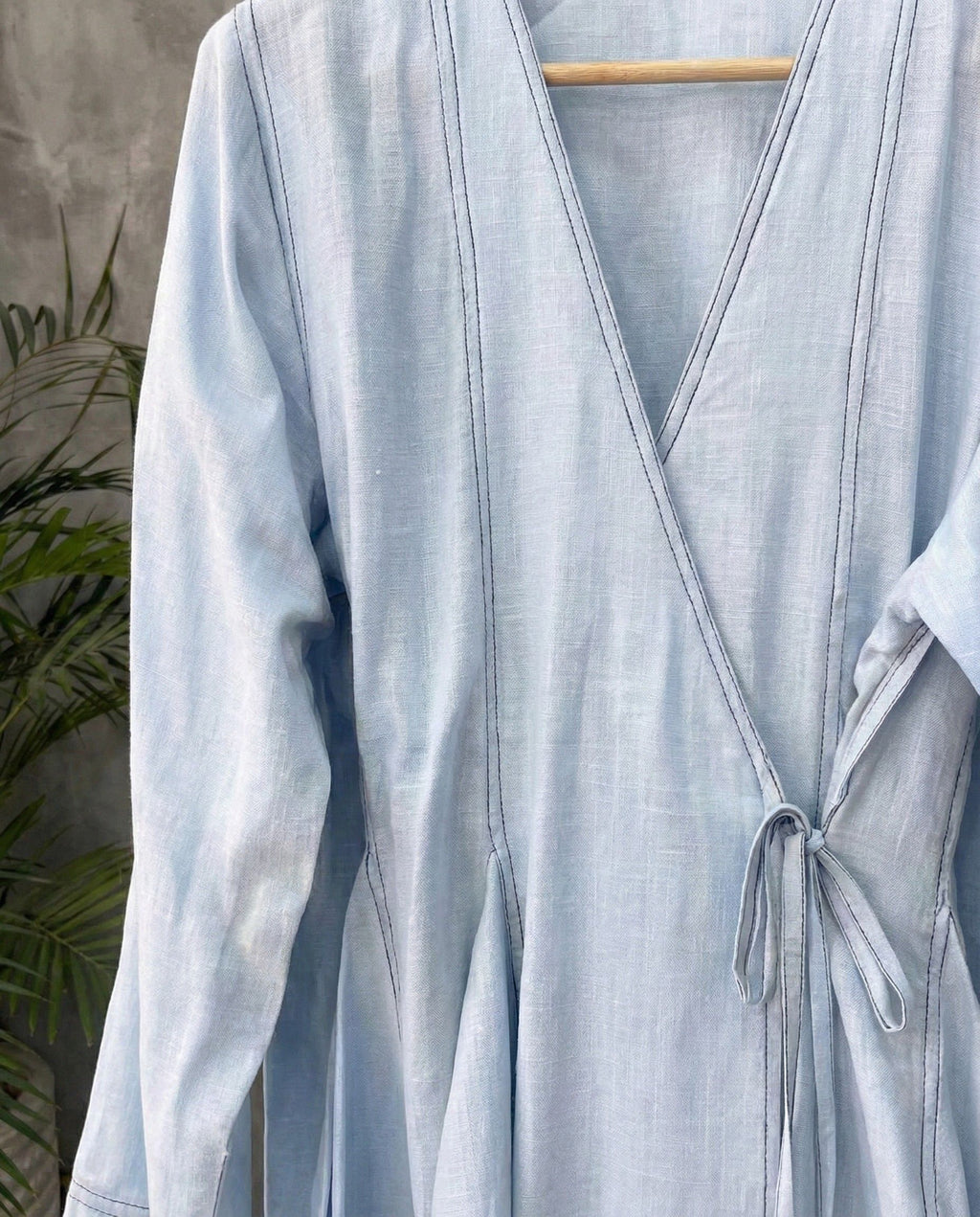 Powder blue aura wrap style co ord set with side tie up and relaxed pants