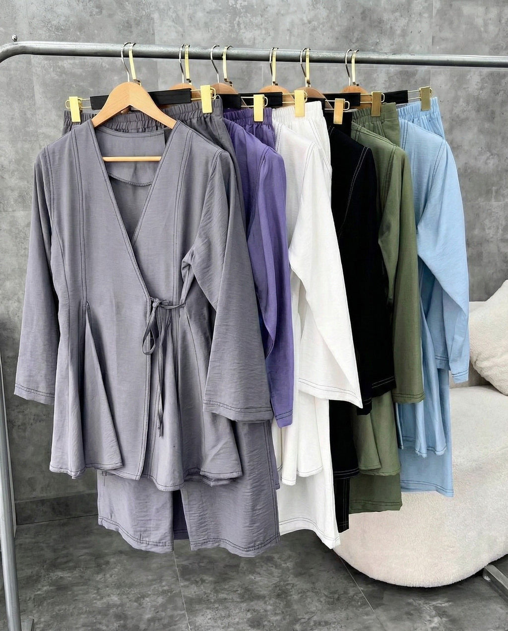 Lavender Aura wrap style co ord set with side tie up and relaxed pants