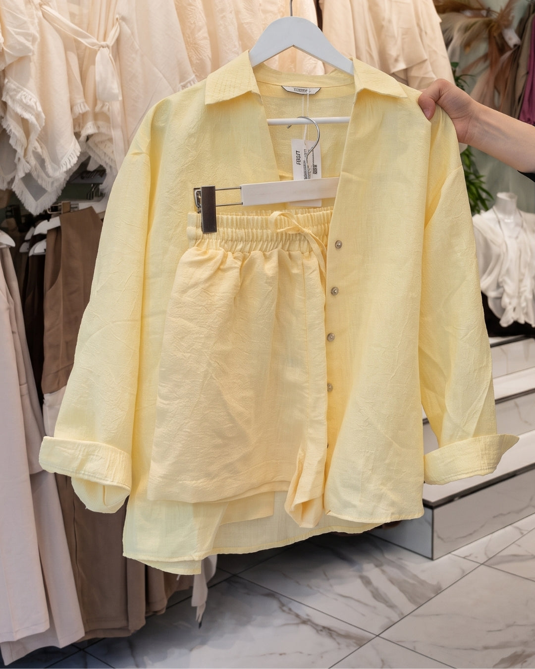Kaely - Minimal Yellow Stripe Relaxed Co-Ord Set