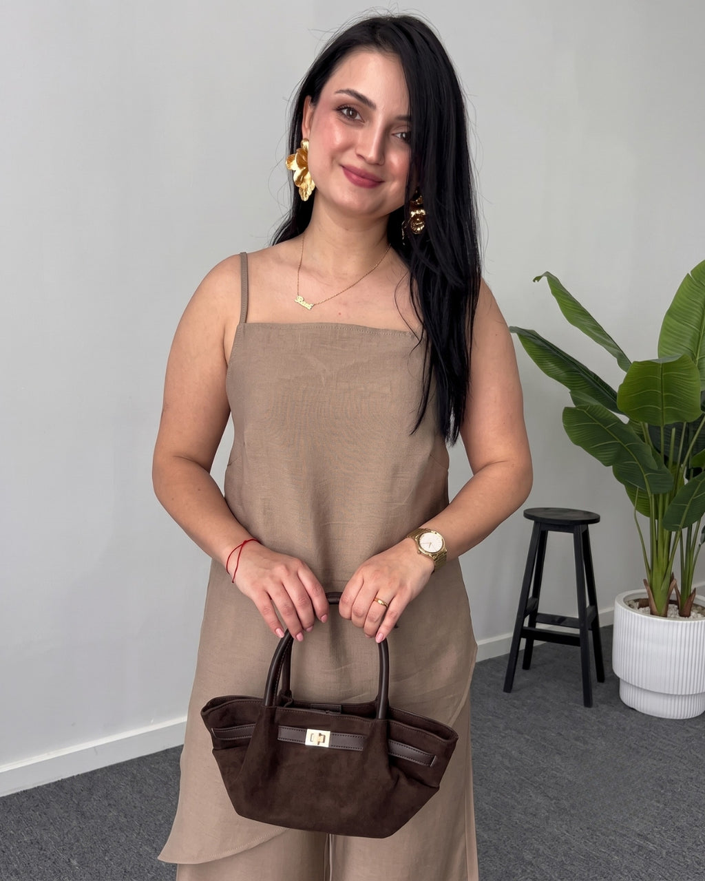Eliora - Brown Asymmetric Wide Leg Co-Ord