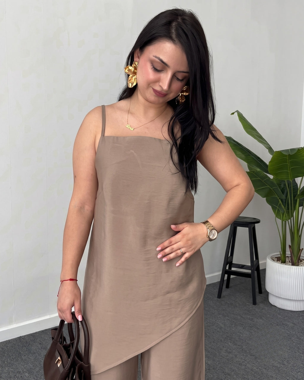 Eliora - Brown Asymmetric Wide Leg Co-Ord