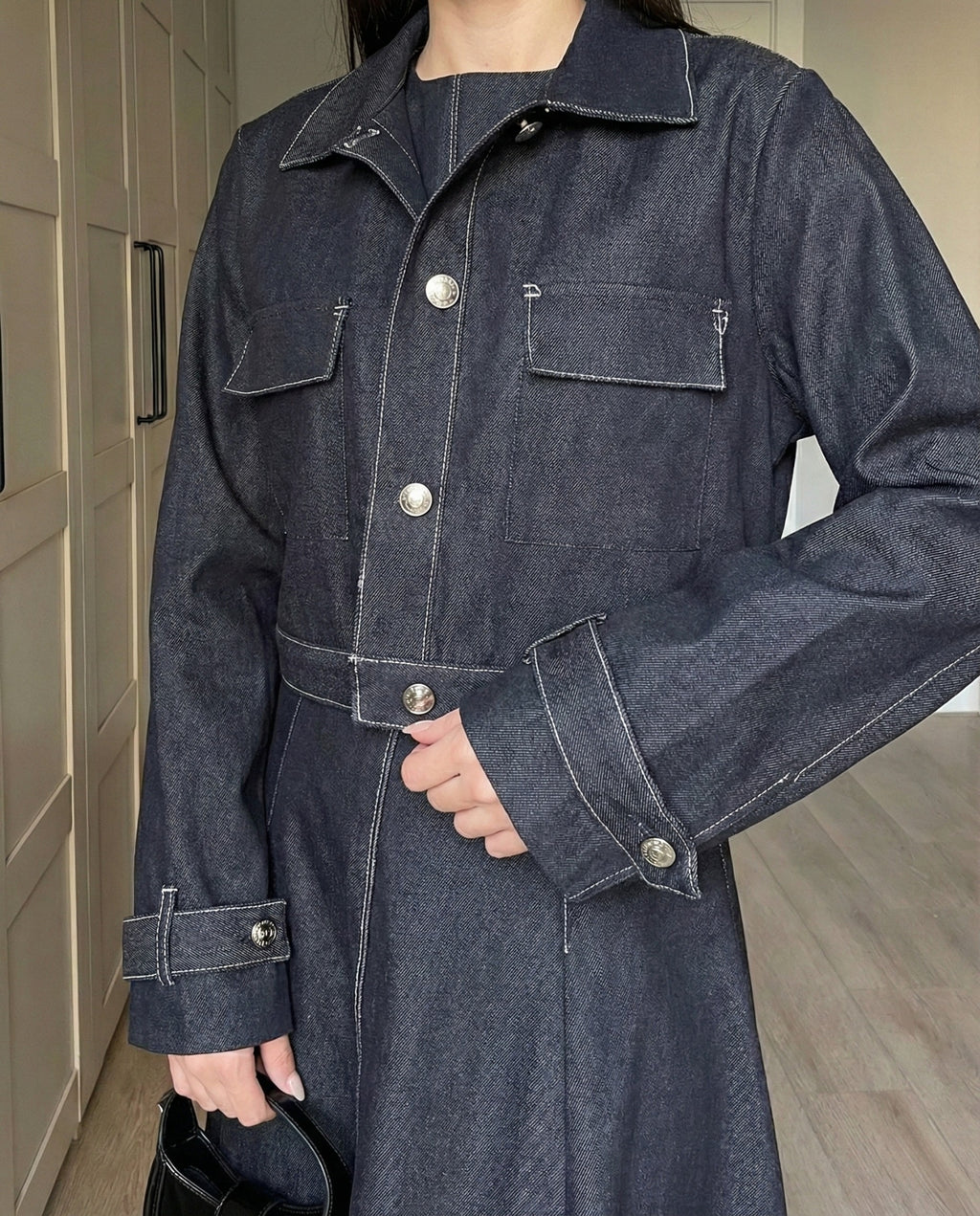 Naira – Deep Indigo Denim Dress Set with Utility Crop Jacket