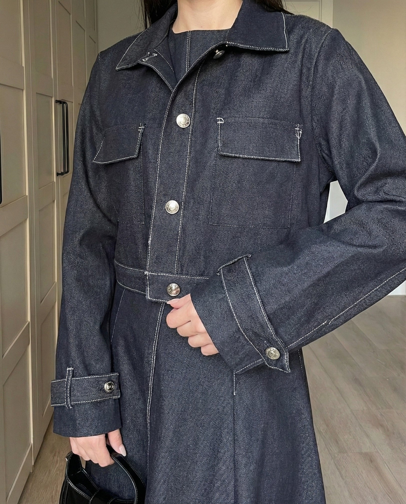 Naira – Deep Indigo Denim Dress Set with Utility Crop Jacket