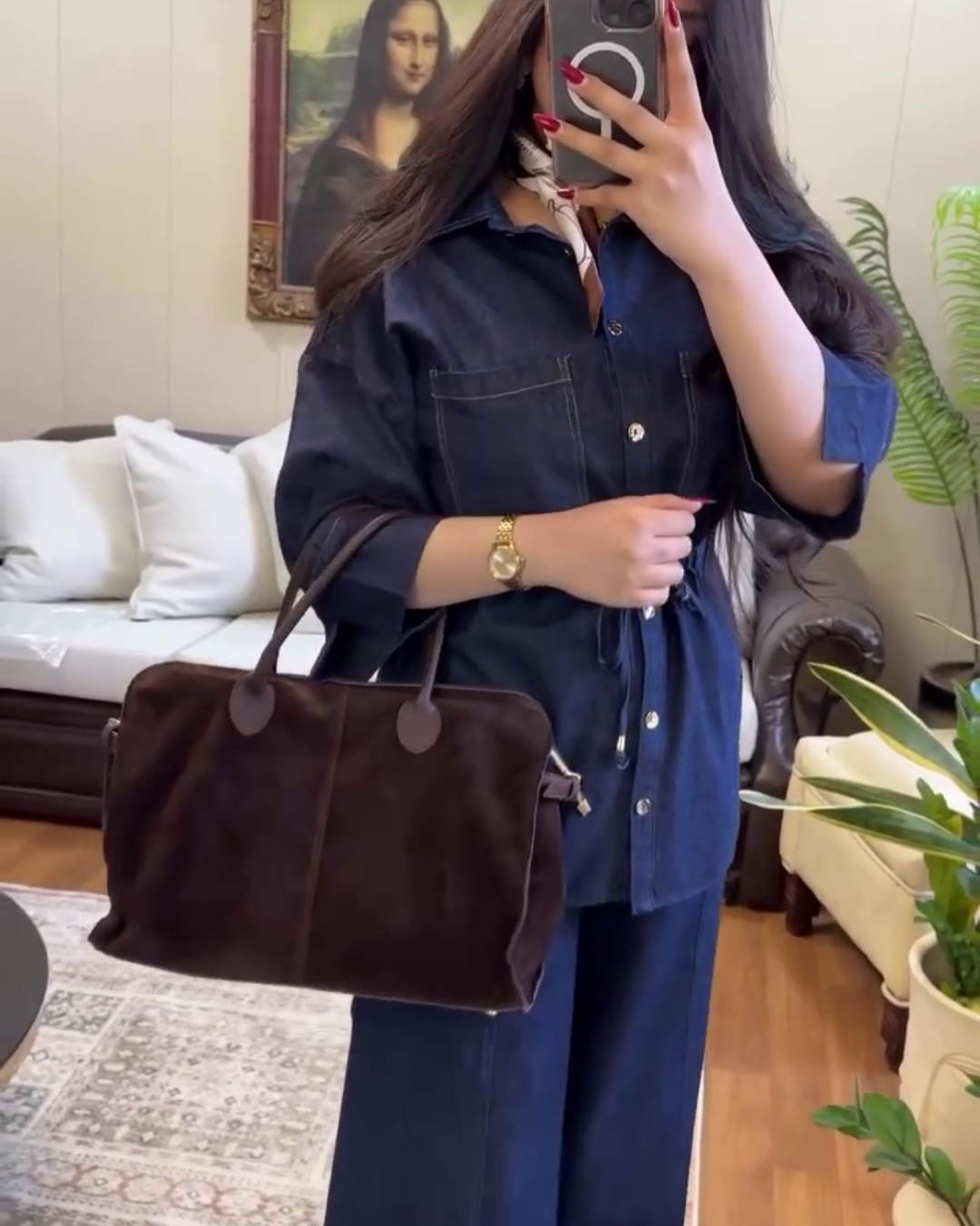 Denim Co-ord Set – Navy Blue Casual Top & Wide-Leg Pants