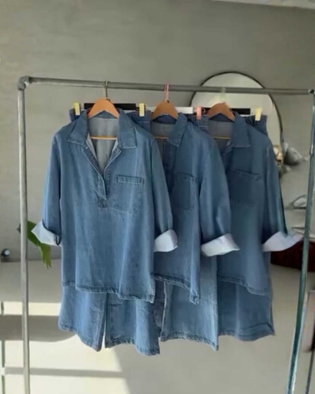 Relaxed Cotton Denim Shirt and Pant Set