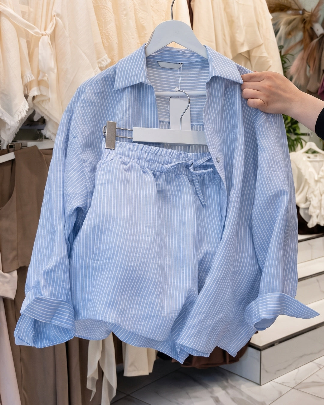Kaely - Minimal Blue Stripe Relaxed Co-Ord Set