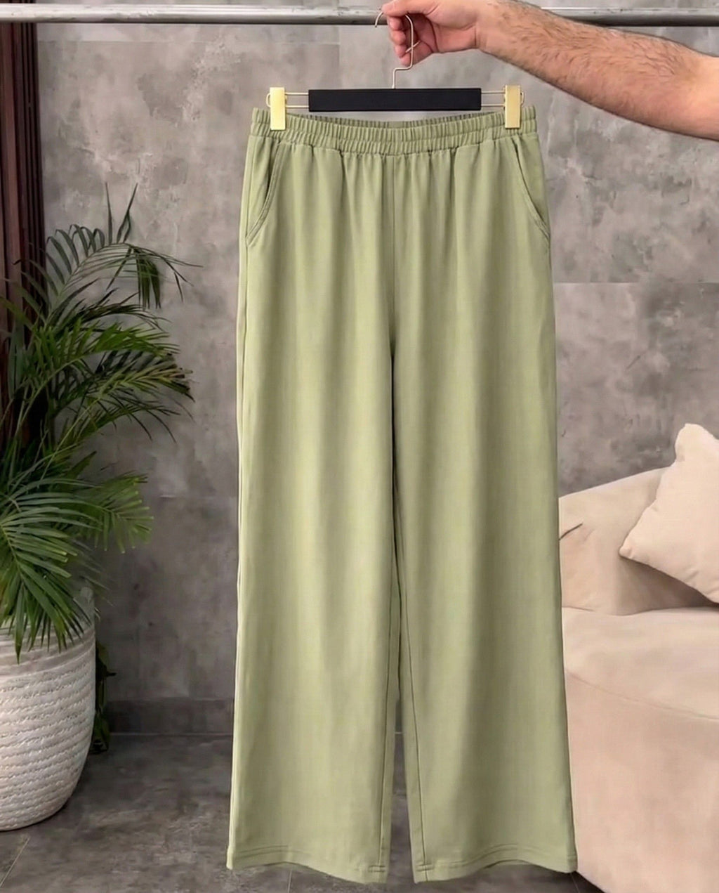 Sage green aura wrap style co ord set with side tie up and relaxed pants