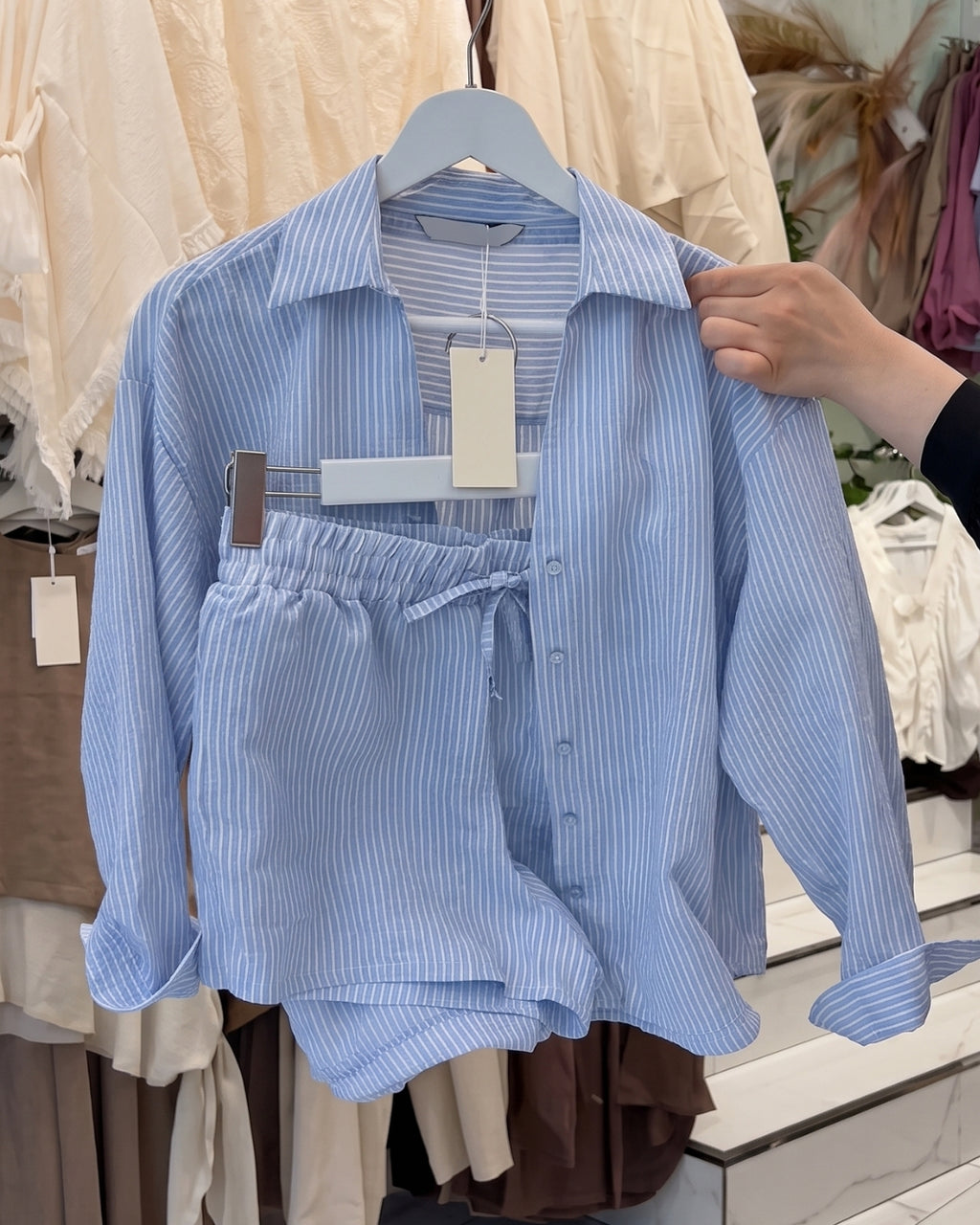 Kaely - Minimal Blue Stripe Relaxed Co-Ord Set