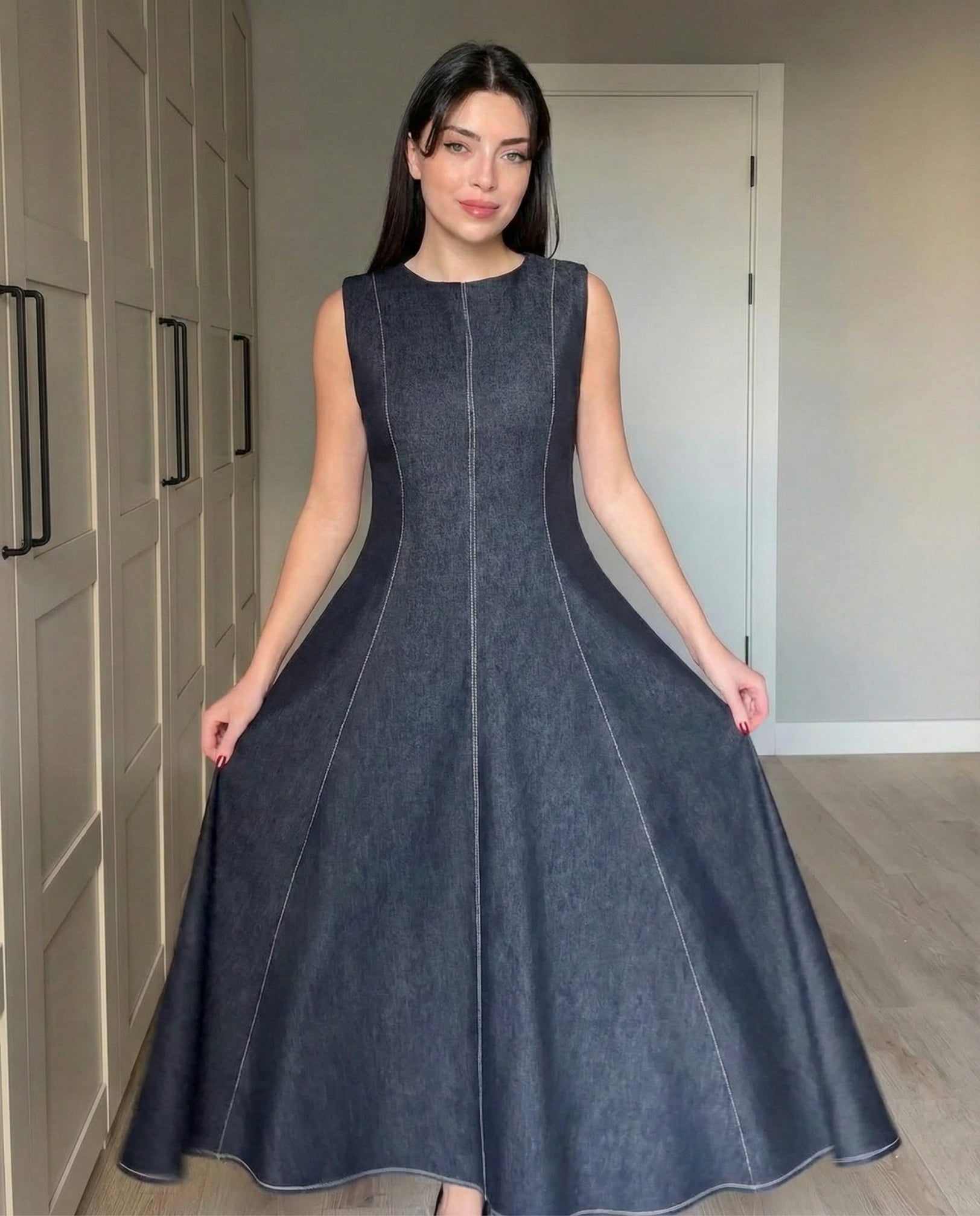 Naira – Deep Indigo Denim Dress Set with Utility Crop Jacket