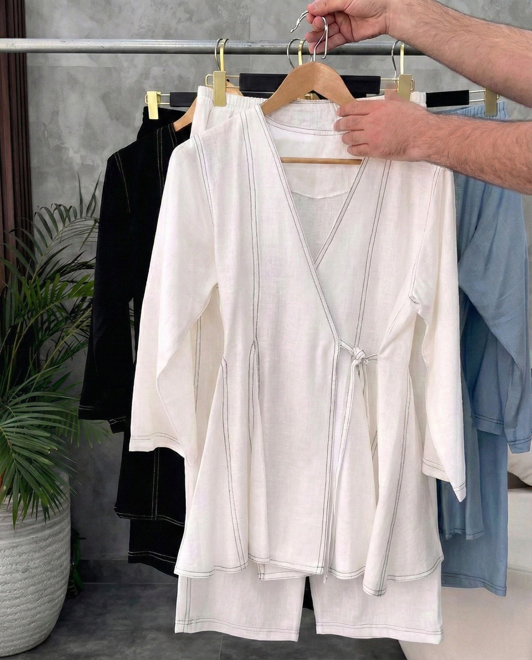 Off White Aura wrap style co ord set with side tie up and relaxed pants