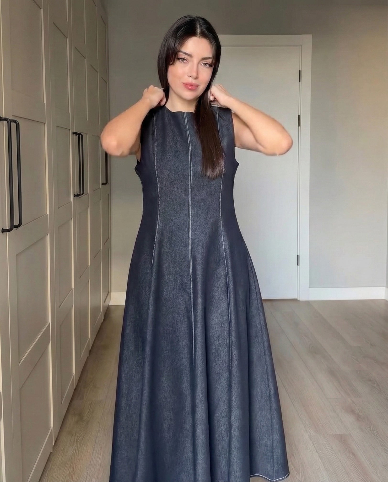 Naira – Deep Indigo Denim Dress Set with Utility Crop Jacket