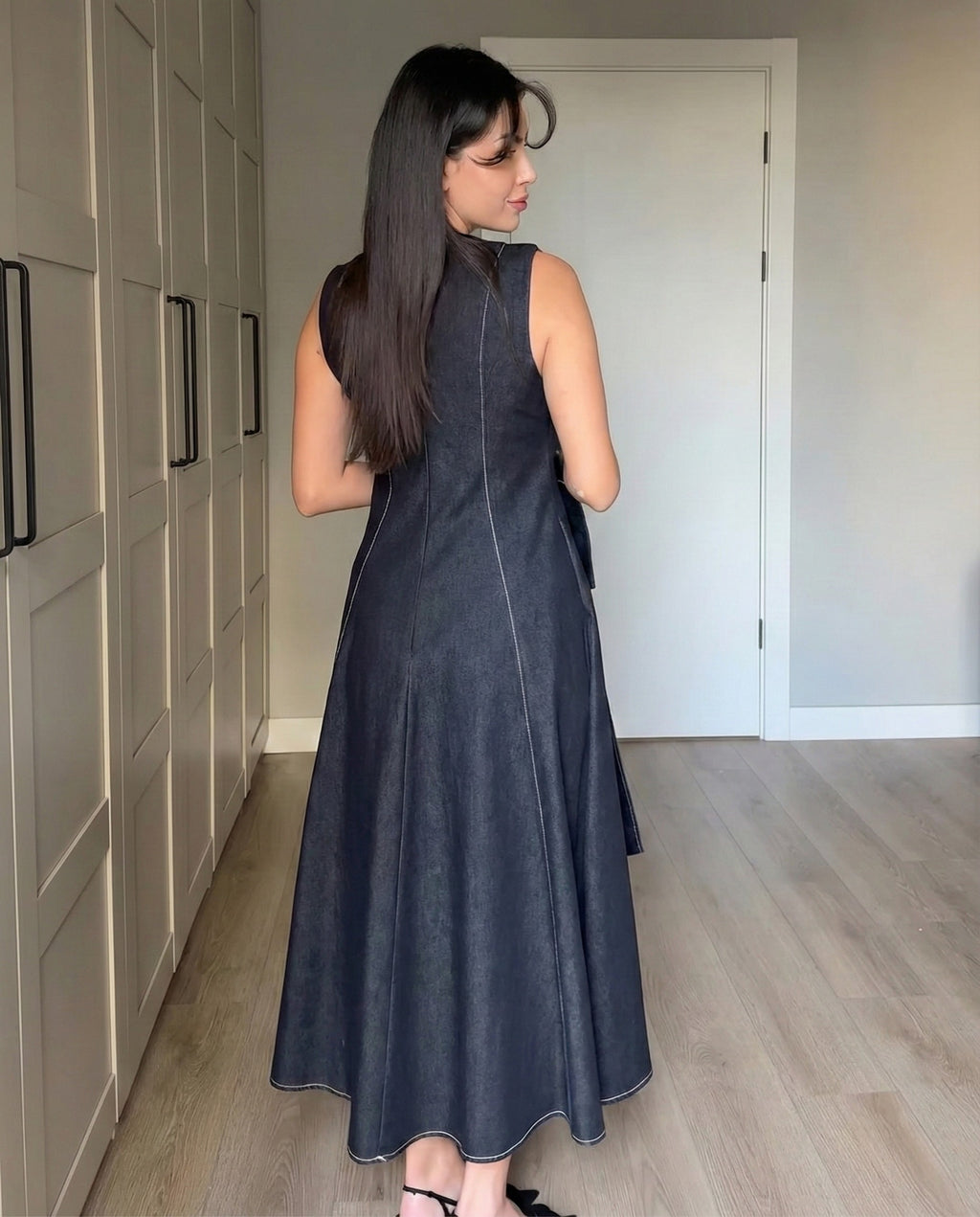 Naira – Deep Indigo Denim Dress Set with Utility Crop Jacket