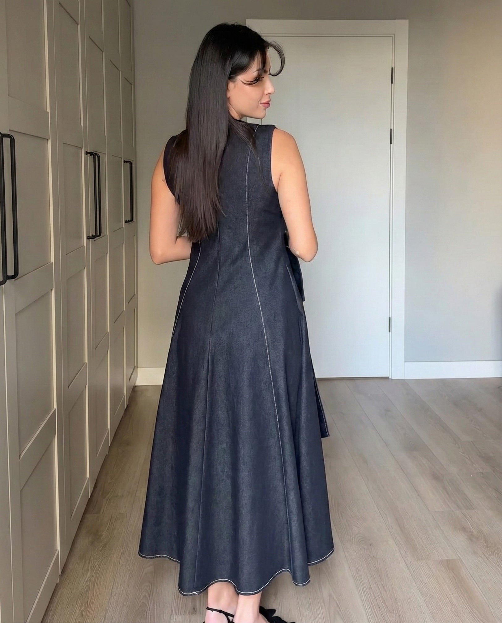 Naira – Deep Indigo Denim Dress Set with Utility Crop Jacket