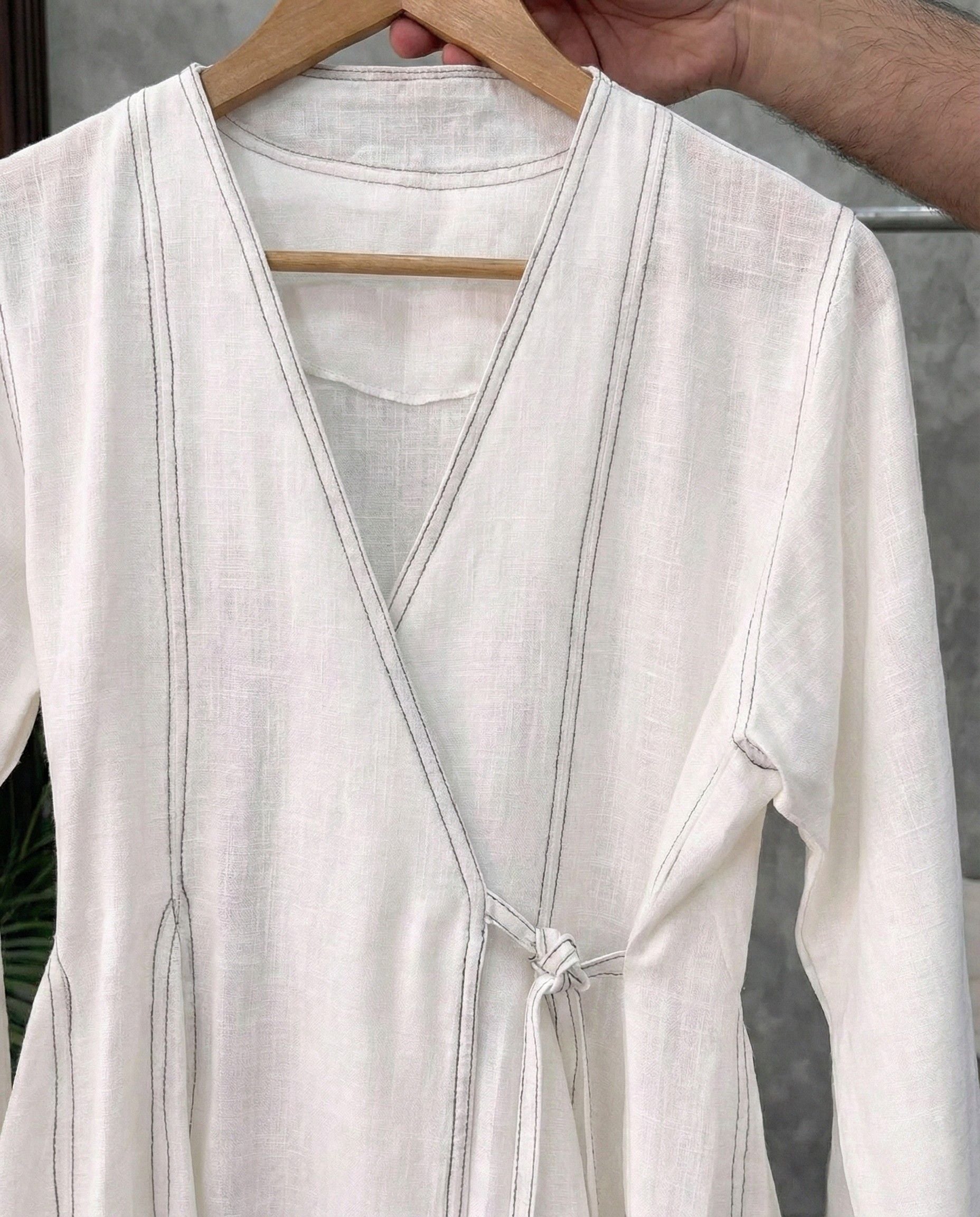 Off White Aura wrap style co ord set with side tie up and relaxed pants